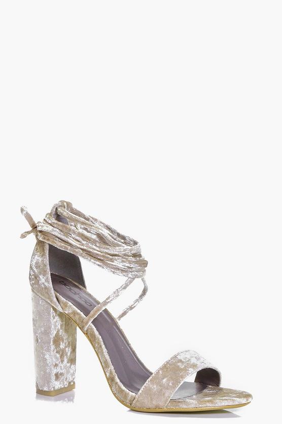 Megan Block Heel Velvet Wrap Strap Sandal